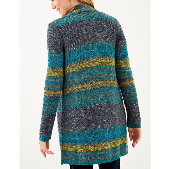 J. Jill -  Mixed Textures Pattern Sweater Jacket Long Wool Cardigan Topper - XL - Picture 3 of 12